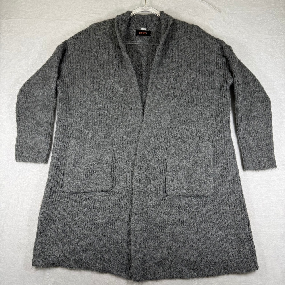 Renee C Mens Gray Wool Blend Ribbed Open Front Cardigan Sweater B3738-1 Size M